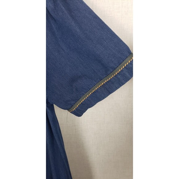 Go Softly House Dress XL Denim Blue Embroidered Floral Zip Patio Grandmacore - Picture 5 of 7